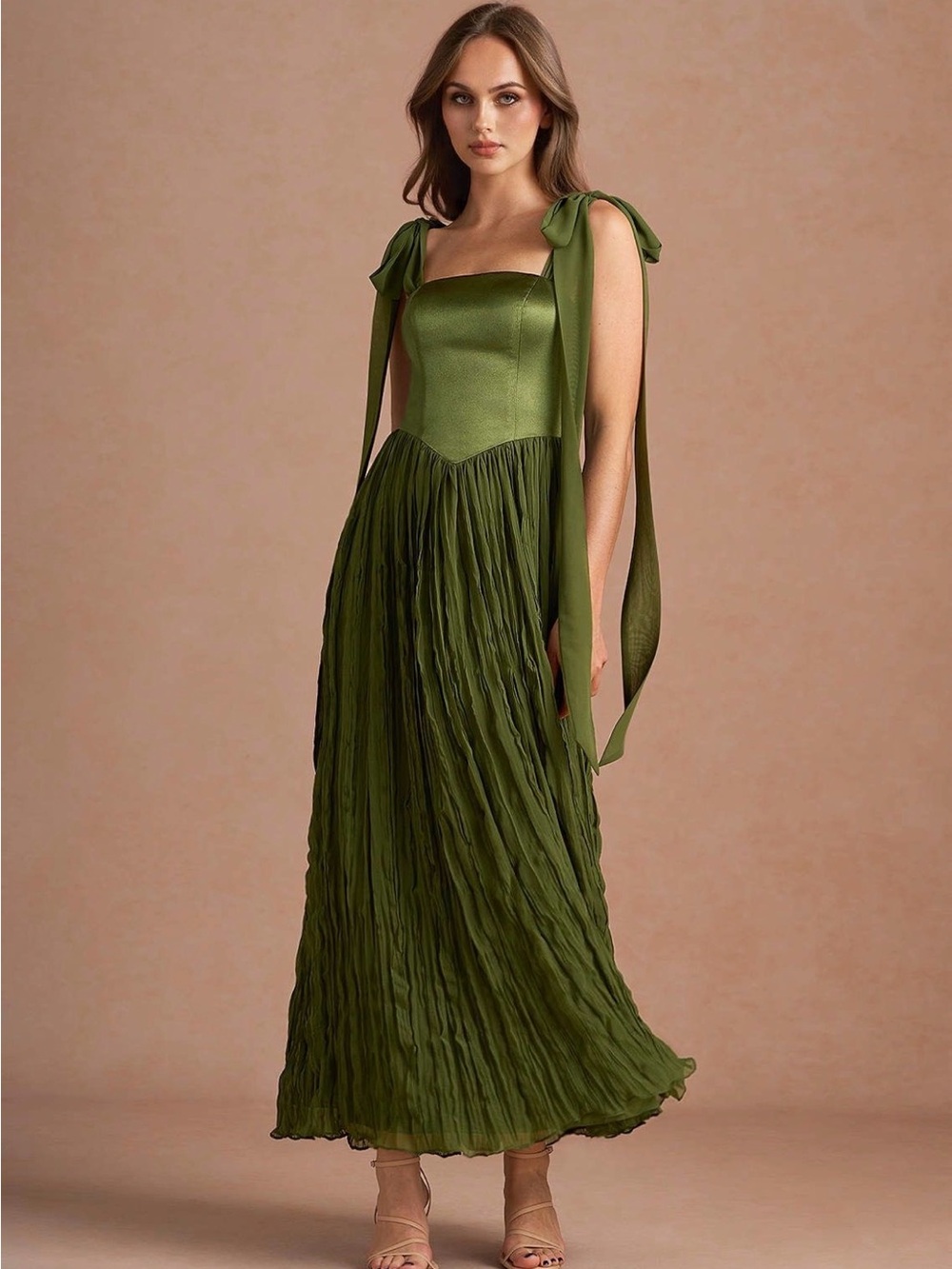 Azazie Fern Green Tie-Strap Maxi Dress